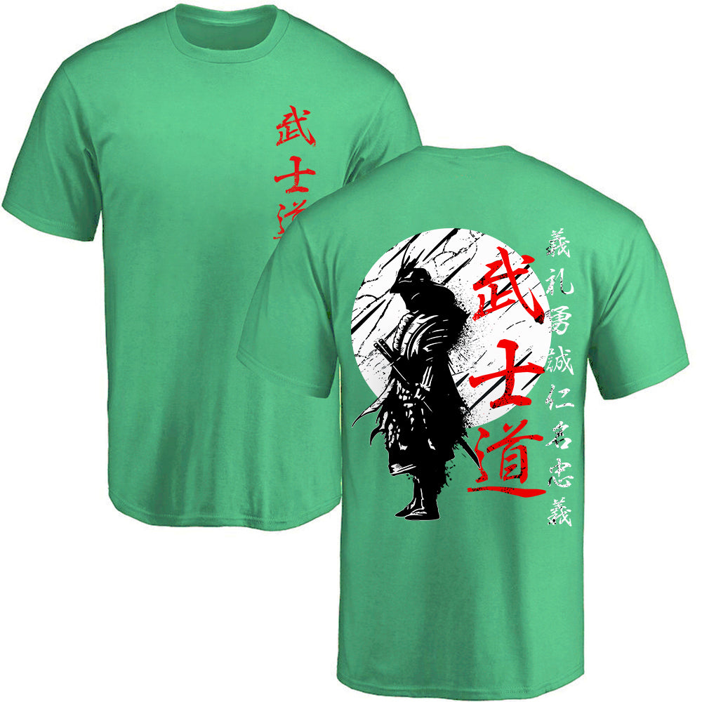 Japan Samurai Spirit T Shirts for Men Japanese Style Back Print Loose Oversized 100% Cotton Tops T-Shirt Bushido Male Gifts Tee