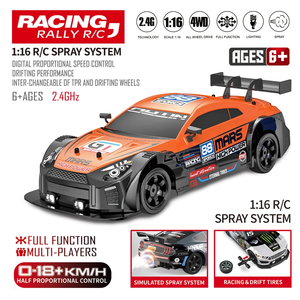 Drift RC Car - 2.4G 4WD High-Speed Remote Control Vehicle with Light Spray, Perfect Toy for Kids