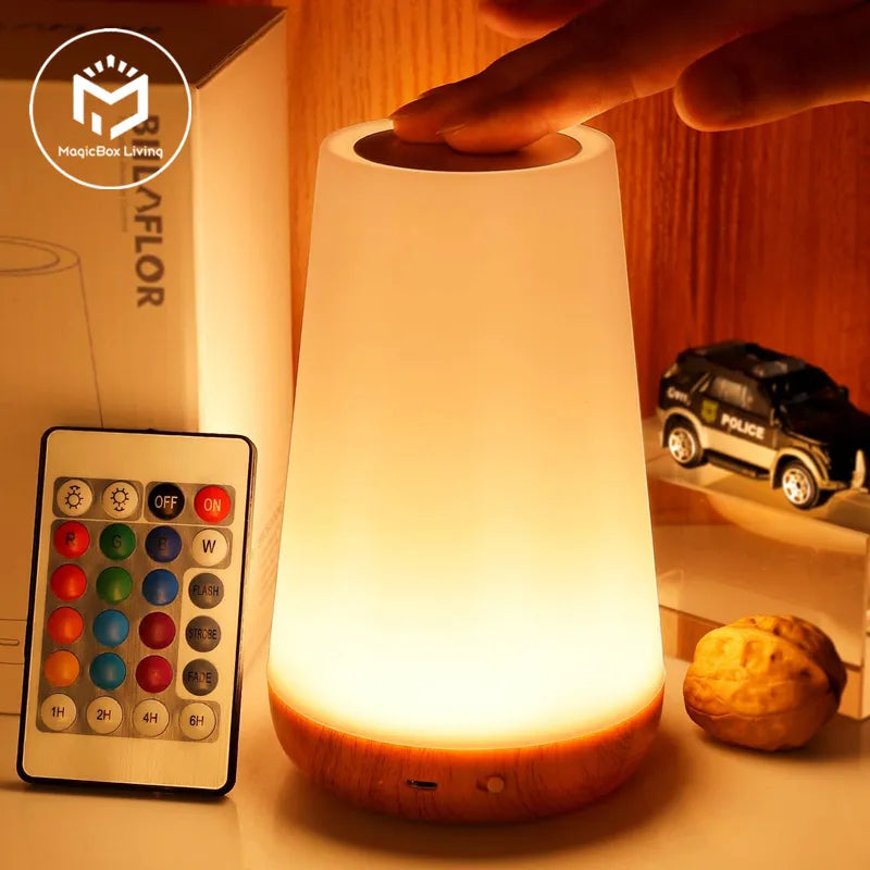 Color-Changing Night Light - RGB Touch Dimmable Lamp with Remote Control, USB Rechargeable Bedside Table Lamp