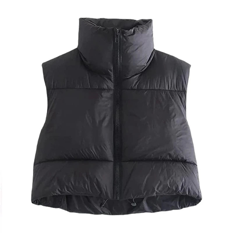 Autumn & Winter Women's Short Down Vest - Warm Sleeveless Quilted Jacket with Stand-Up Collar, Perfect for Outdoor Travel