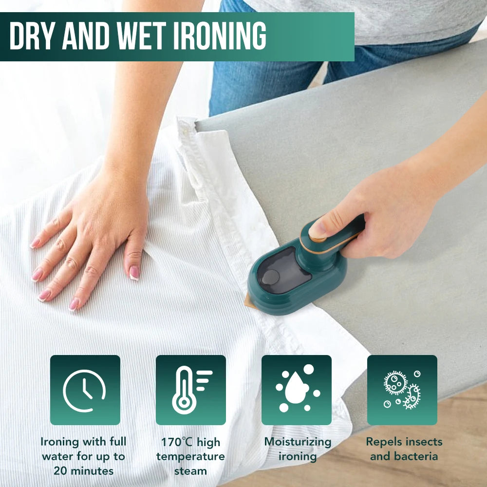 Mini Garment Steamer - Handheld Portable Steam Iron for Home and Travel, Wet & Dry Ironing Machine