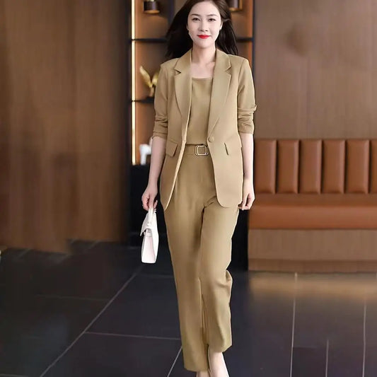 3 Pcs/Set Lady Business Outfit Women Cardigan Vest Coat Pants Suit Solid Color Formal Business Clothes Jacket Trousers Top Suit