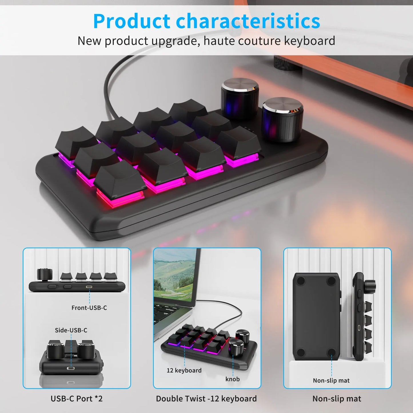 Programming Macro Custom 2 Knob Bluetooth Keyboard RGB 12 Key Copy Paste Mini Button Gaming Keypad Mechanical Hotswap Macropad