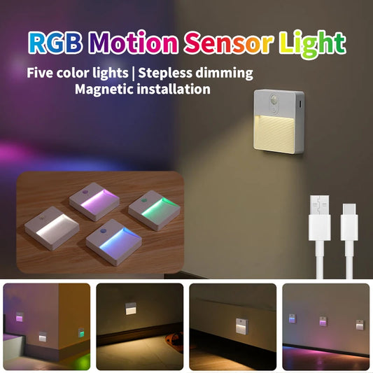 Motion Sensor Night Light - RGB Color-Changing LED Lamp for Indoor Decoration, Perfect for Corridors and Bedroom