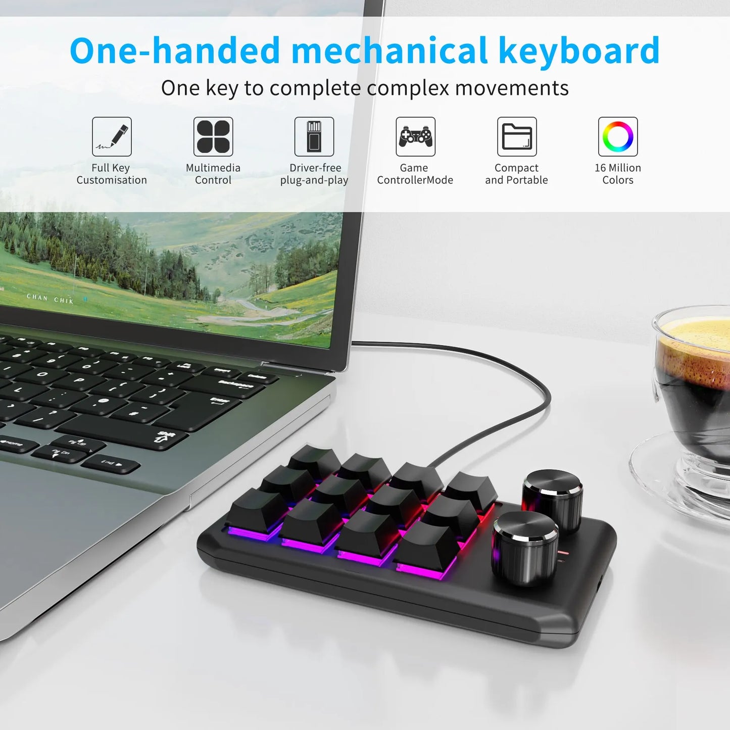 Programming Macro Custom 2 Knob Bluetooth Keyboard RGB 12 Key Copy Paste Mini Button Gaming Keypad Mechanical Hotswap Macropad