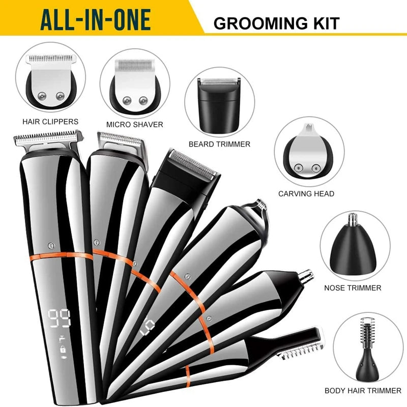 Grooming Kit for Men - Facial, Beard, and Body Trimmer with 11 Functions and Rechargeable Clippers