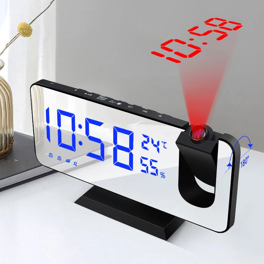 LED Digital Alarm Clock - Electronic Desktop Watch with USB, FM Radio, Time Projector, Snooze Function, and Dual Alarms