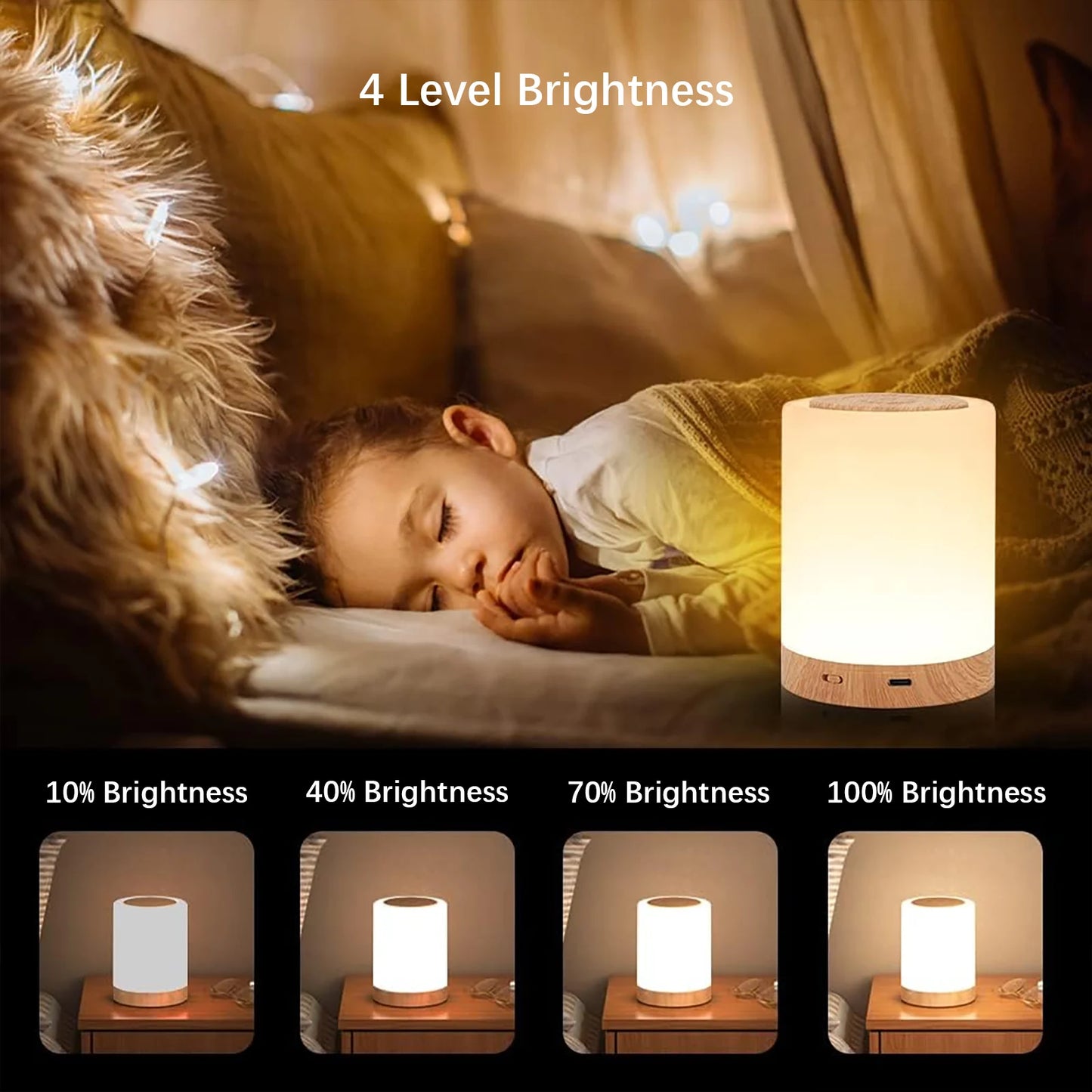 Smart LED Night Light,Portable Bedside Table Lamp,Room decorating items,USB Rechargeable Tabletop lighting for Kids Bedroom Camp