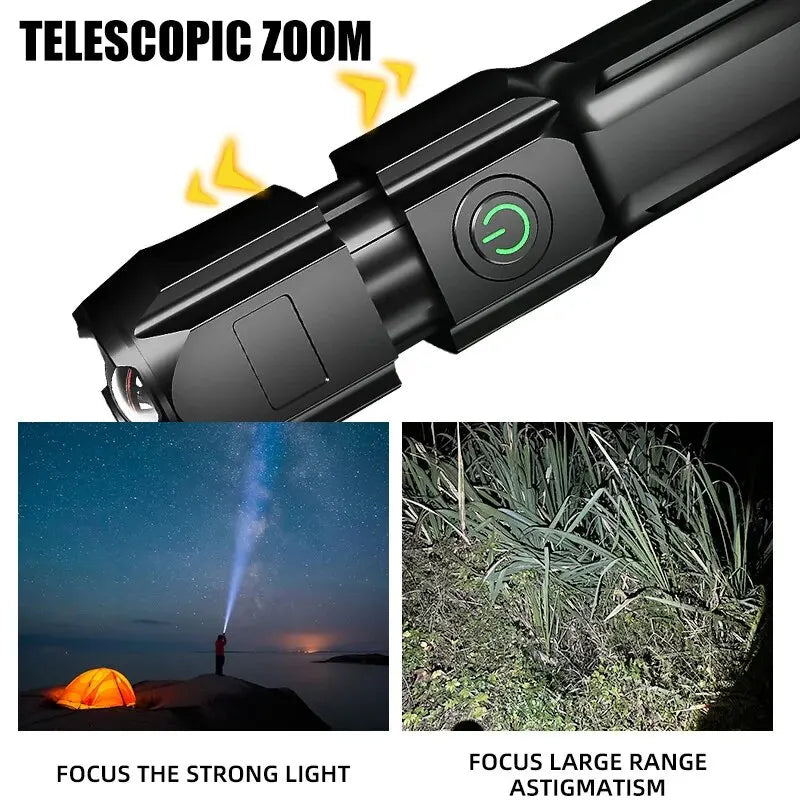 Powerful LED Flashlight 100000 Lumen Tactical Flashlights Rechargeable USB 18650 Waterproof Zoom Fishing Hunting LED Flashlight