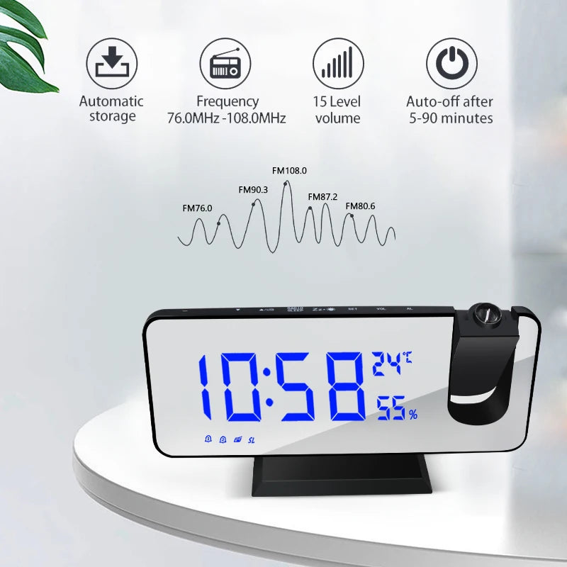 LED Digital Alarm Clock - Electronic Desktop Watch with USB, FM Radio, Time Projector, Snooze Function, and Dual Alarms