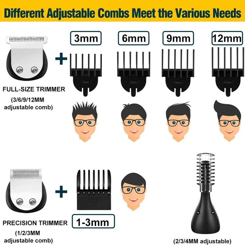 Grooming Kit for Men - Facial, Beard, and Body Trimmer with 11 Functions and Rechargeable Clippers