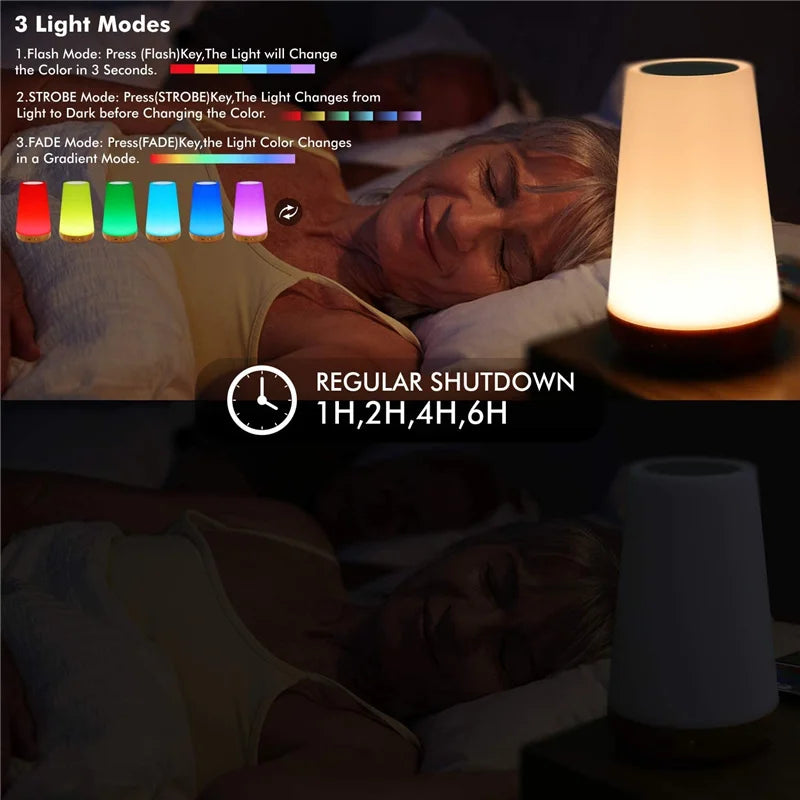 Color-Changing Night Light - RGB Touch Dimmable Lamp with Remote Control, USB Rechargeable Bedside Table Lamp