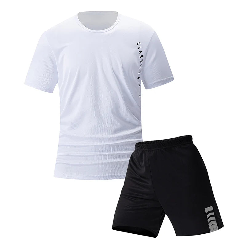 Men's Casual T-Shirt & Shorts Suit - European & American Sizes, Perfect for Fitness & Running (2-Pack)