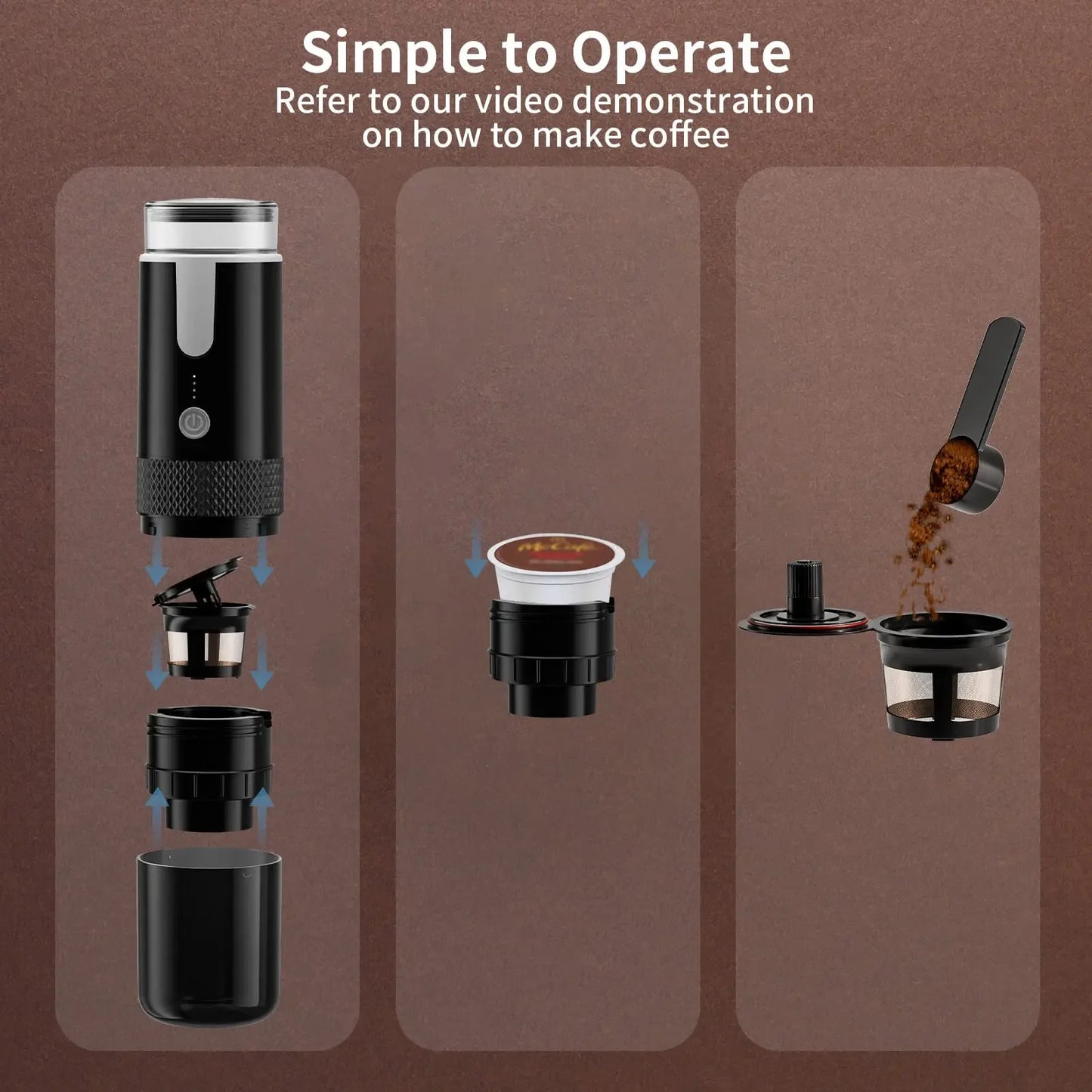 New Coffee Maker - Electric Brewer for Ground Coffee & Capsules, Portable Machine