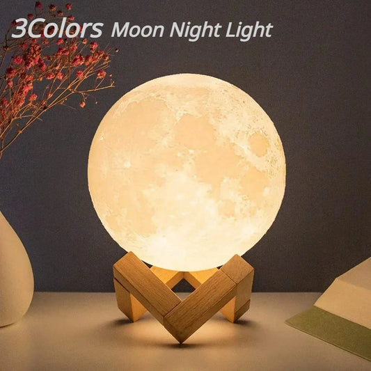 8cm Moon Lamp - LED Night Light with Stand, Battery-Powered Starry Lamp for Bedroom Decor, Ideal Kids Gift