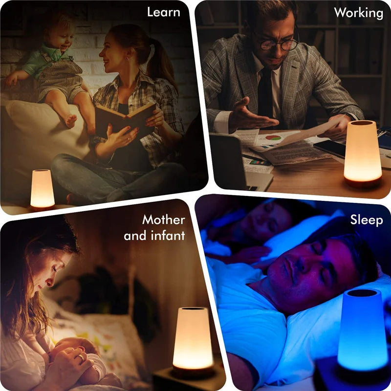 Color-Changing Night Light - RGB Touch Dimmable Lamp with Remote Control, USB Rechargeable Bedside Table Lamp